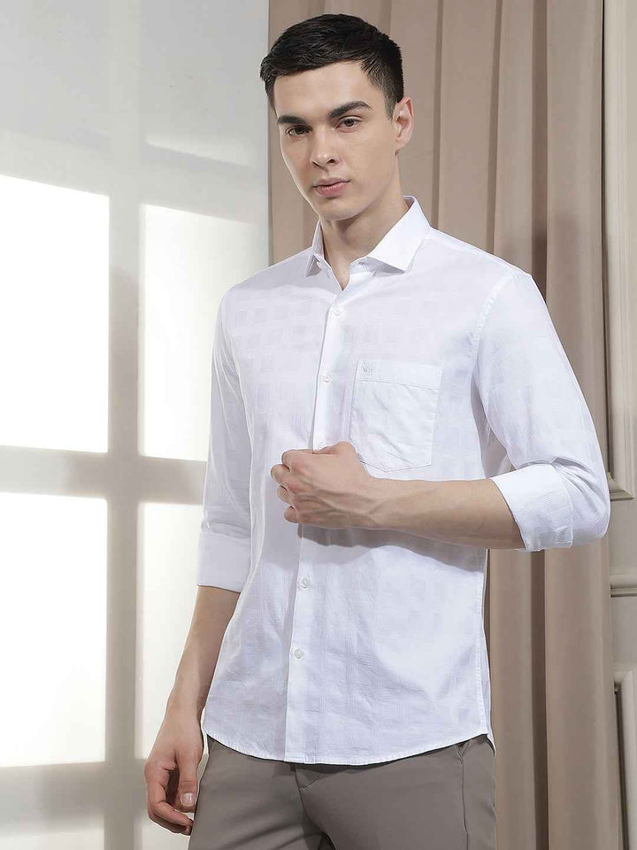 White Jacquard 100% Cotton Shirt