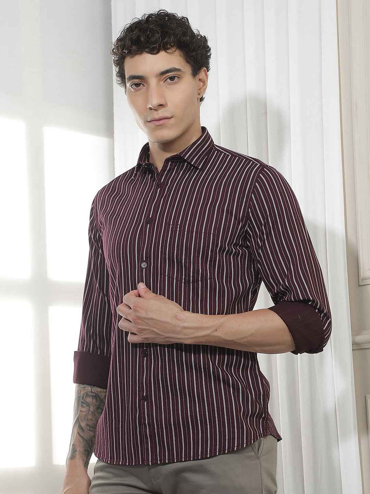 Wine Vertical Striped Shirt