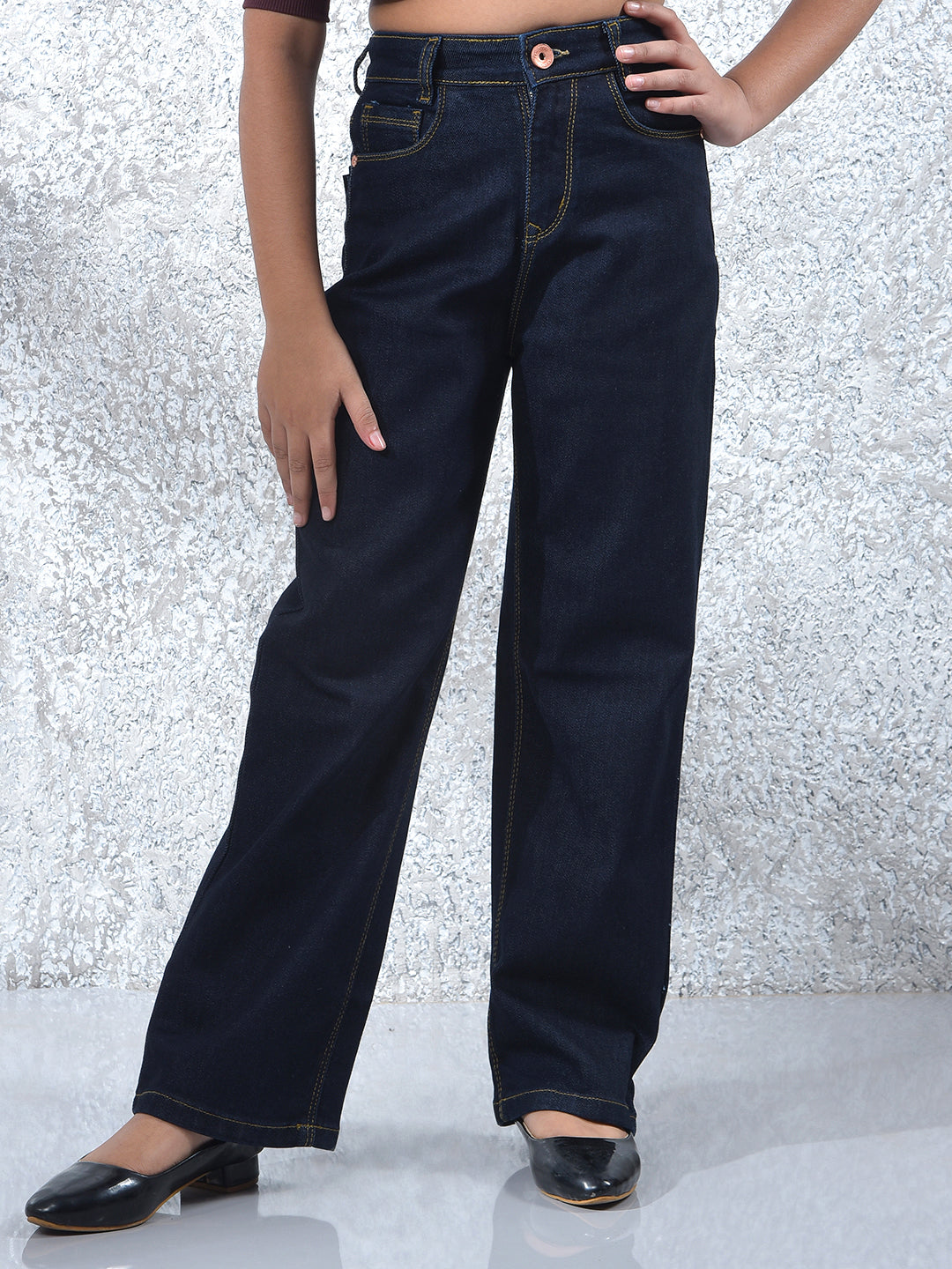 Blue Fashionable Wide-Leg Denim Cargo Jeans-Girls Jeans-Crimsoune Club
