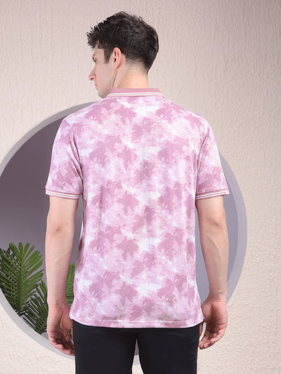 Pink Printed Polo-Neck T-Shirt