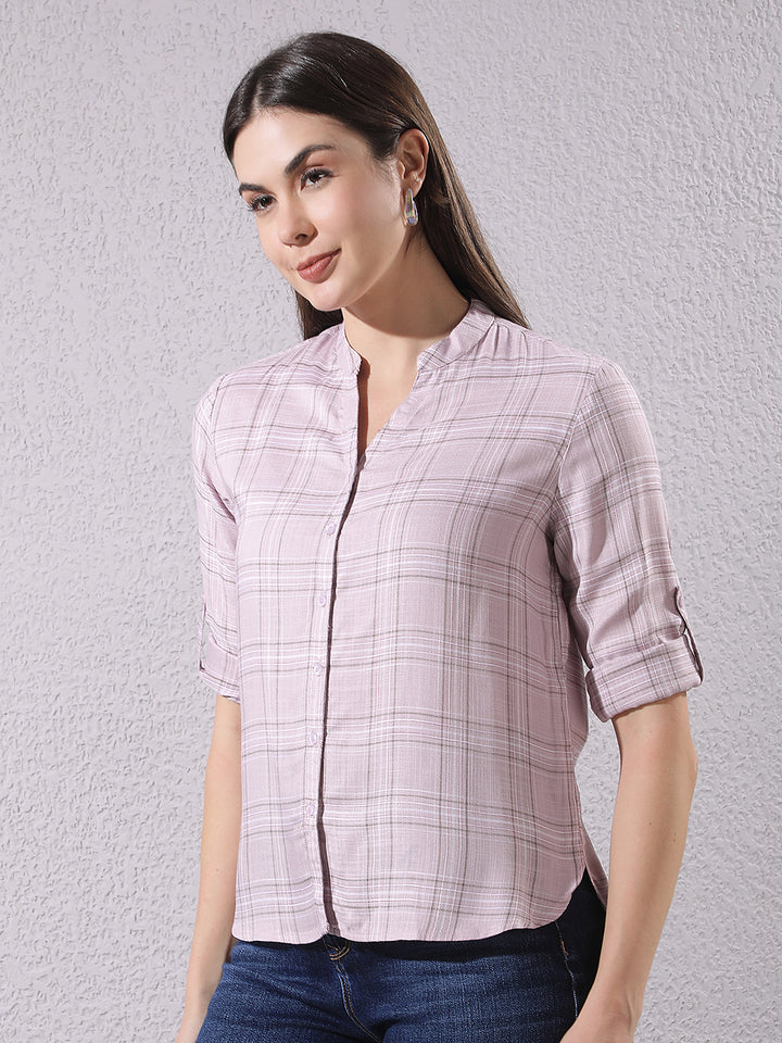 Purple Checked V-Neck Shirt