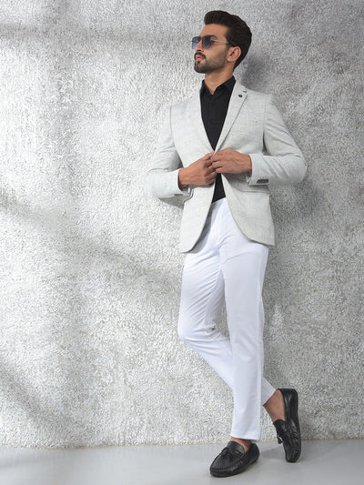 Grey Checked Notched Lapel Single-Breasted Blazer