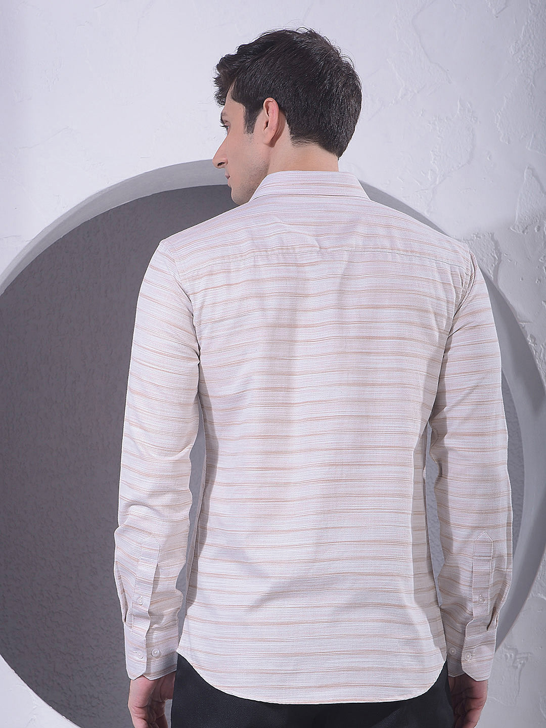 Beige Horizontal Stripes Shirt