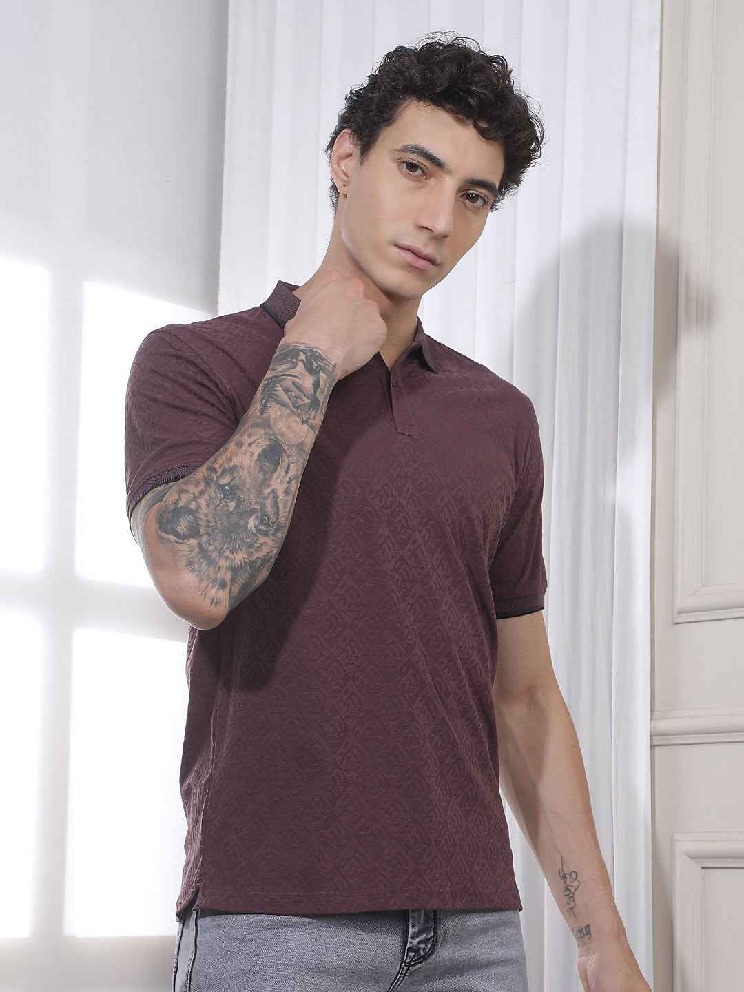 Wine Jacquard Polo T-Shirt
