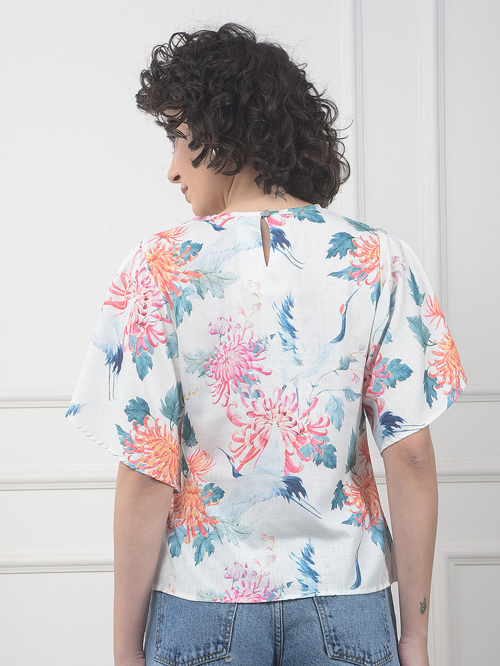 Orange Floral Print Top