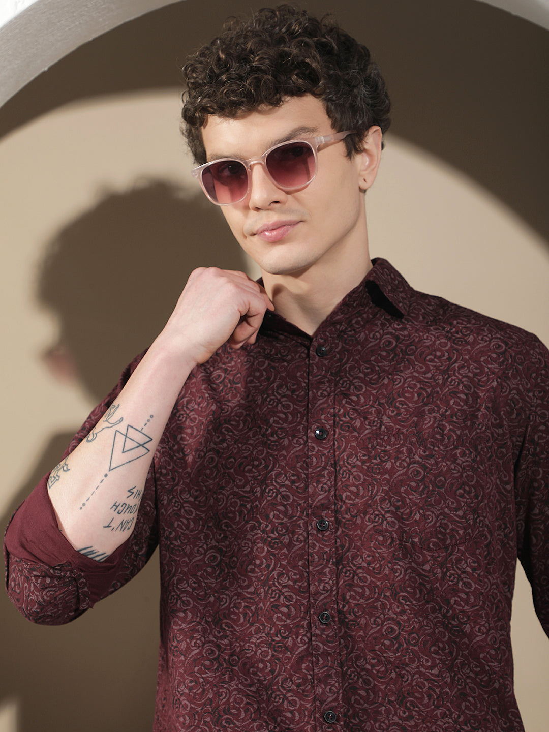 Wine Printed Linen Shirt