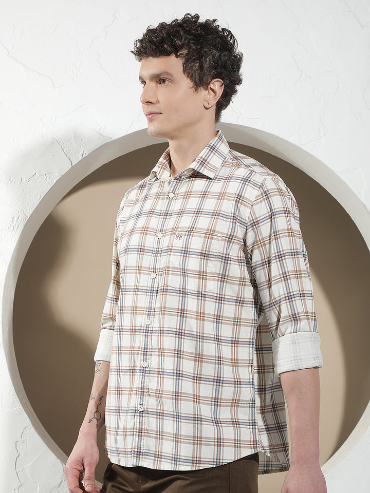 Multi-Color Checked 100% Cotton Corduroy Shirt