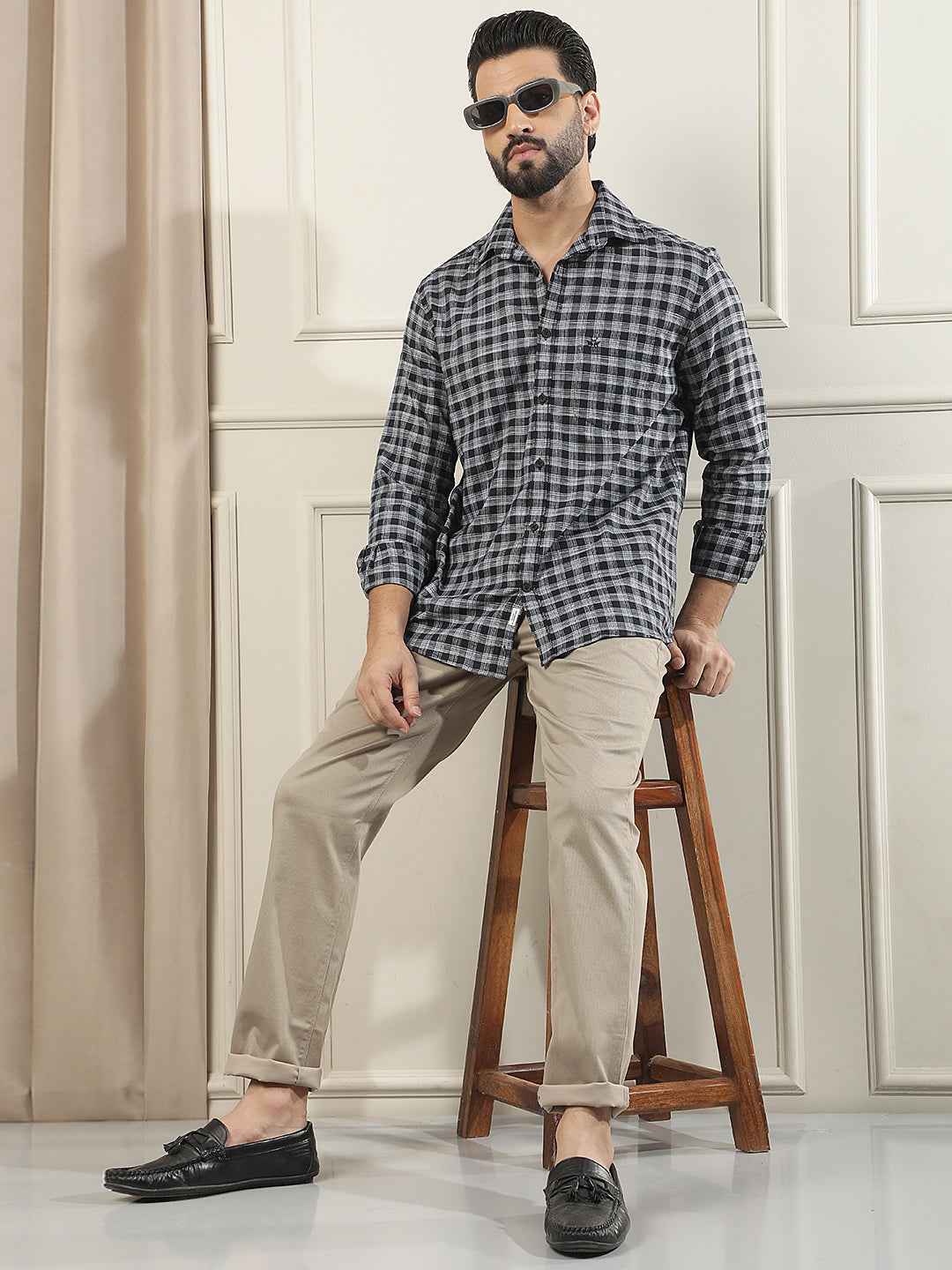 Khaki Beige Printed Trousers