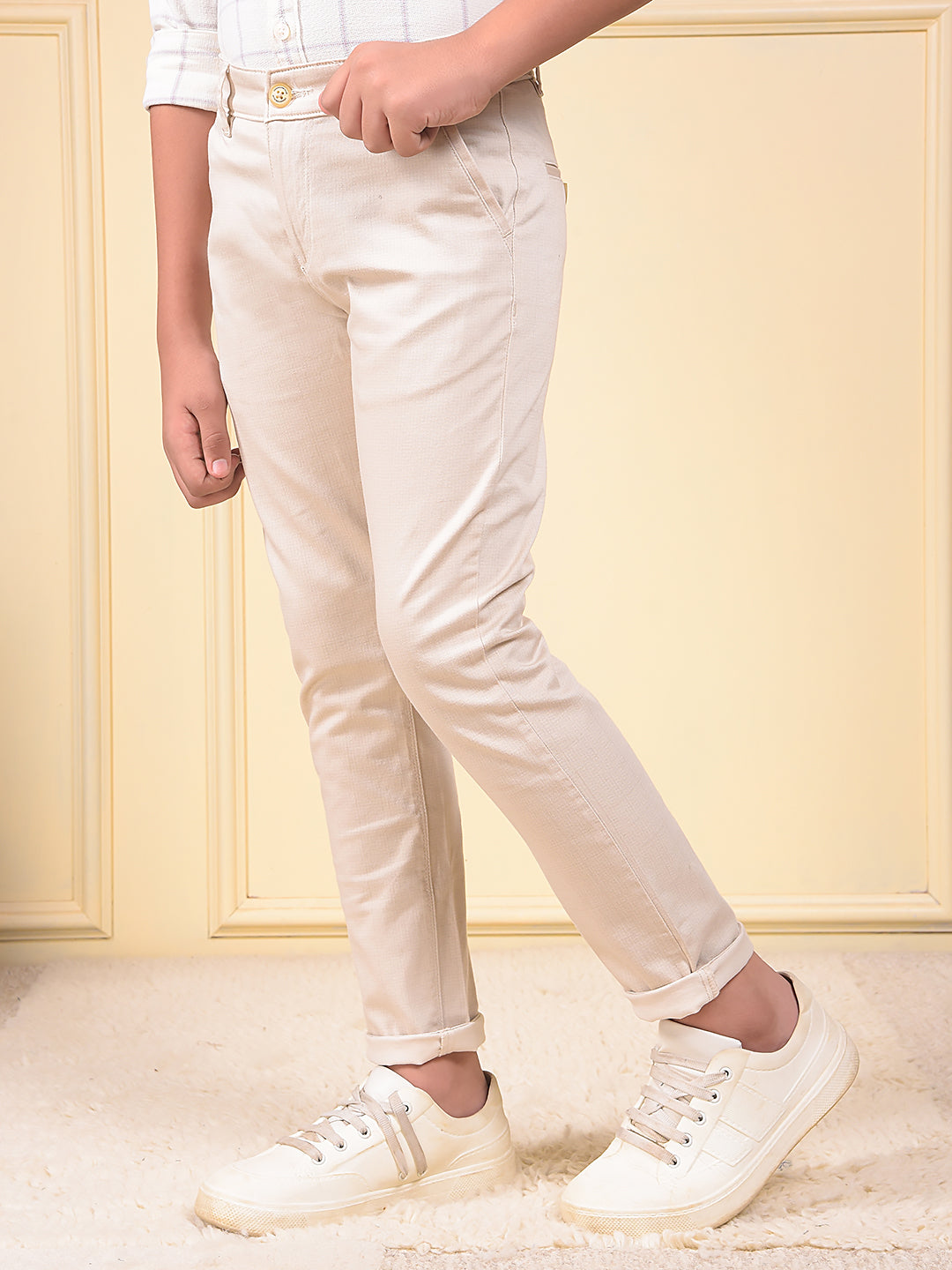 Beige Printed Trousers