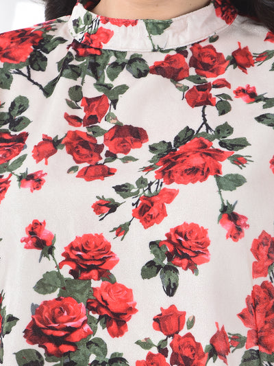 Green Floral Print Cropped Top