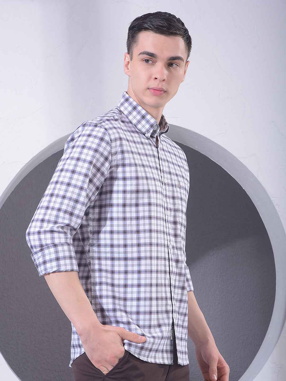 Brown Checked 100% Cotton Shirt