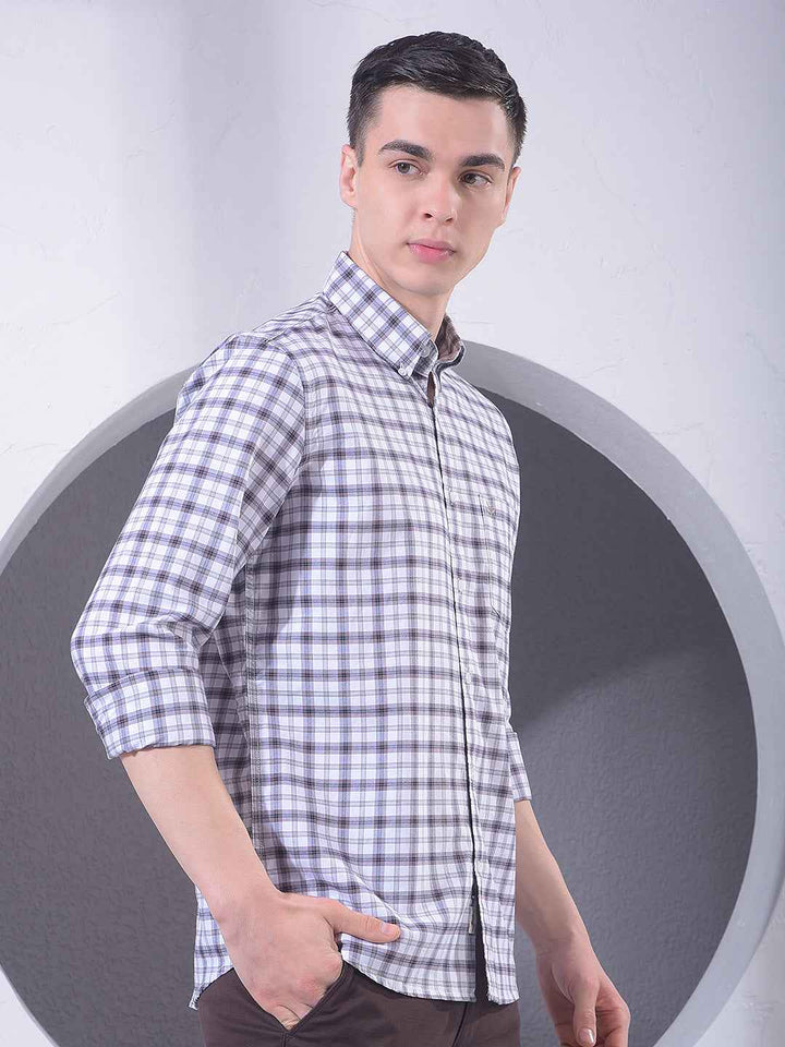 Brown Checked 100% Cotton Shirt
