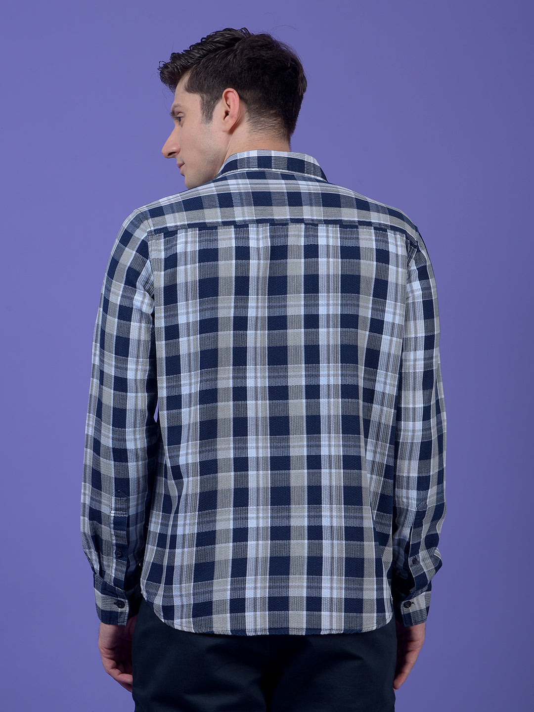 Navy Blue Checked 100% Cotton Shirt