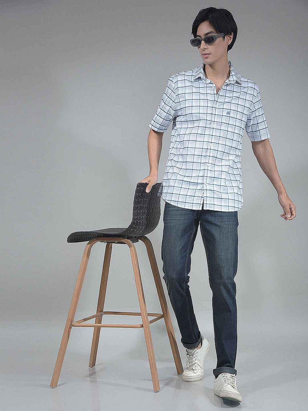 Blue Checked 100% Cotton Shirt