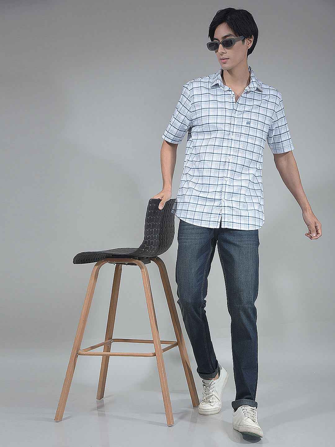 Blue Checked 100% Cotton Shirt