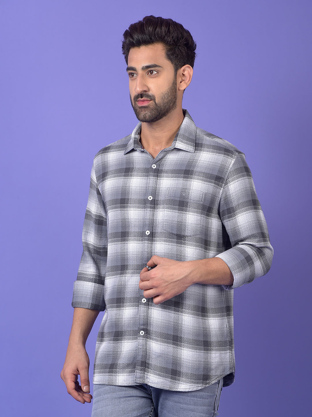 Grey Checked 100% Cotton Shirt