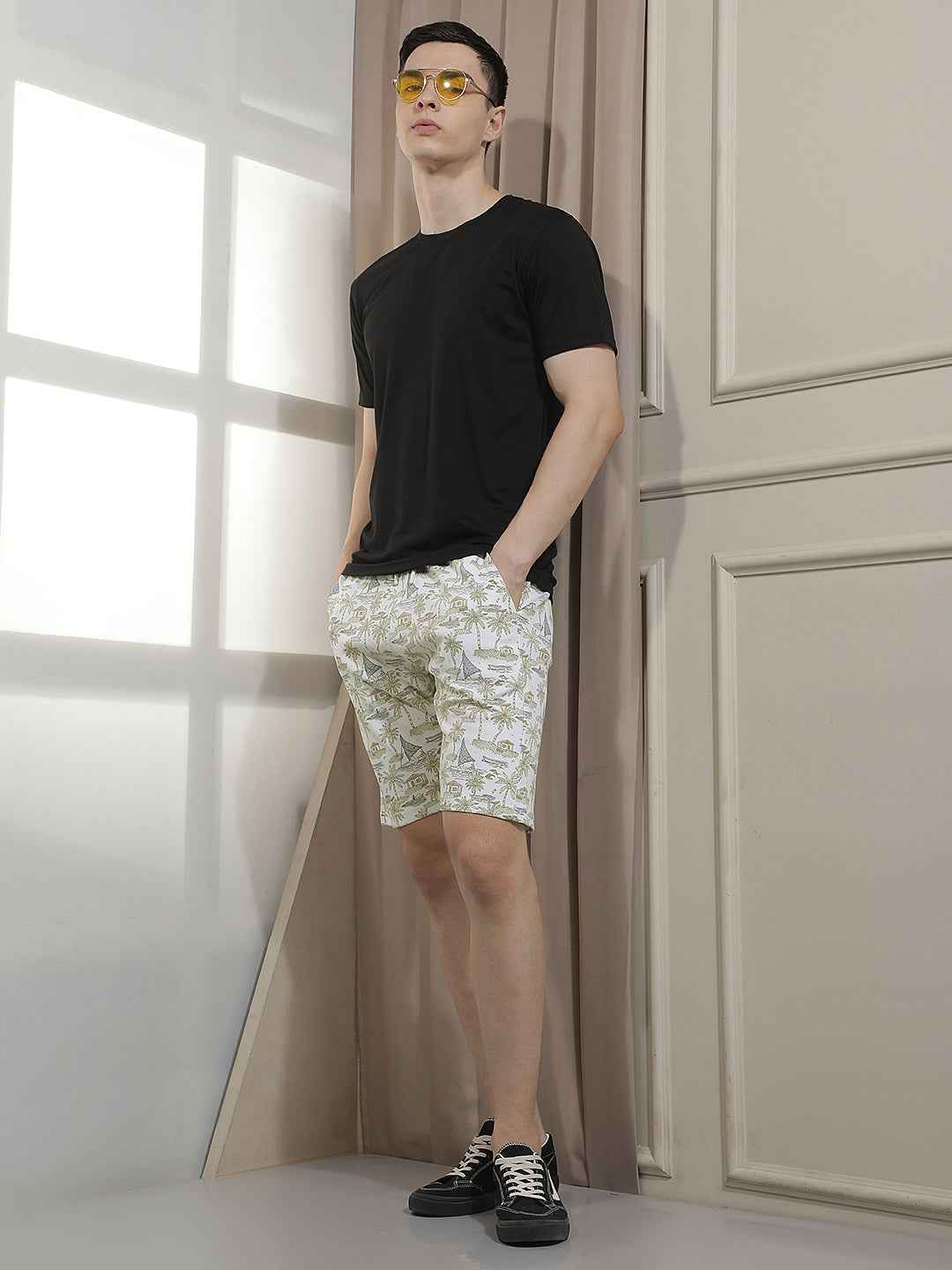 Laidback Beige Motif Print Shorts