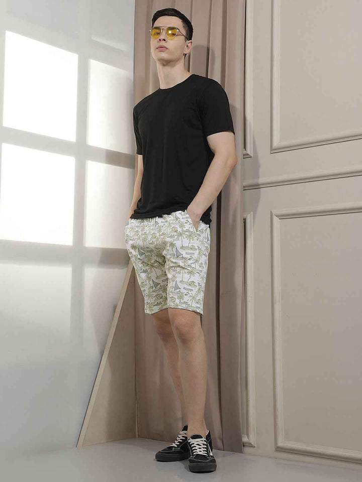 Laidback Beige Motif Print Shorts