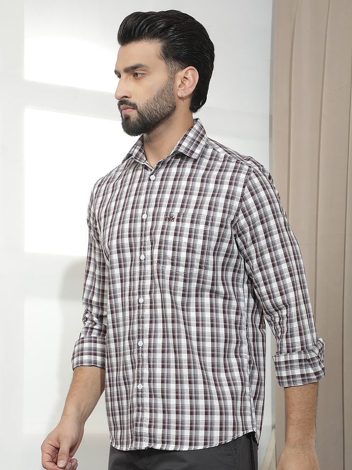 Dark Wine 100% Cotton Checked Shirt