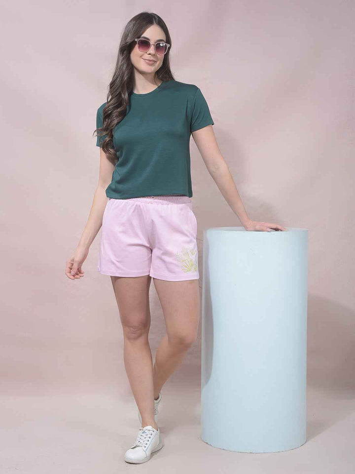 Pink Embellished Mid-Thigh Length Shorts