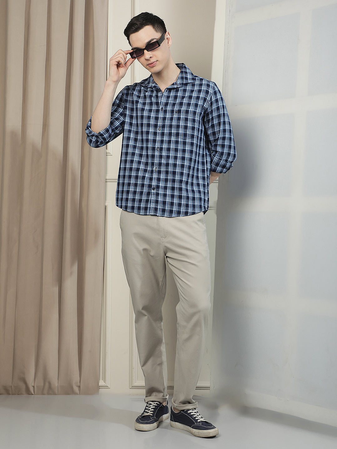 Khaki Cotton Stretchable Dobby Trousers