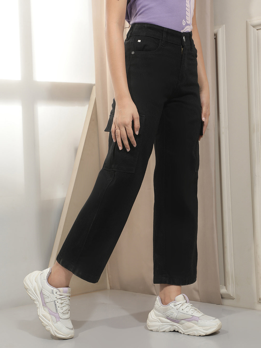 Black Straight Cargo Jeans