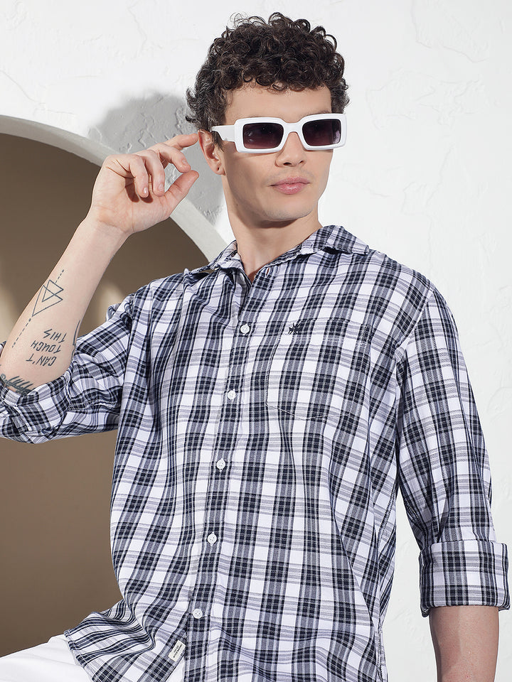 Navy Blue Checked Shirt