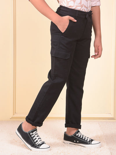 Black 100% Cotton Cargo Trousers