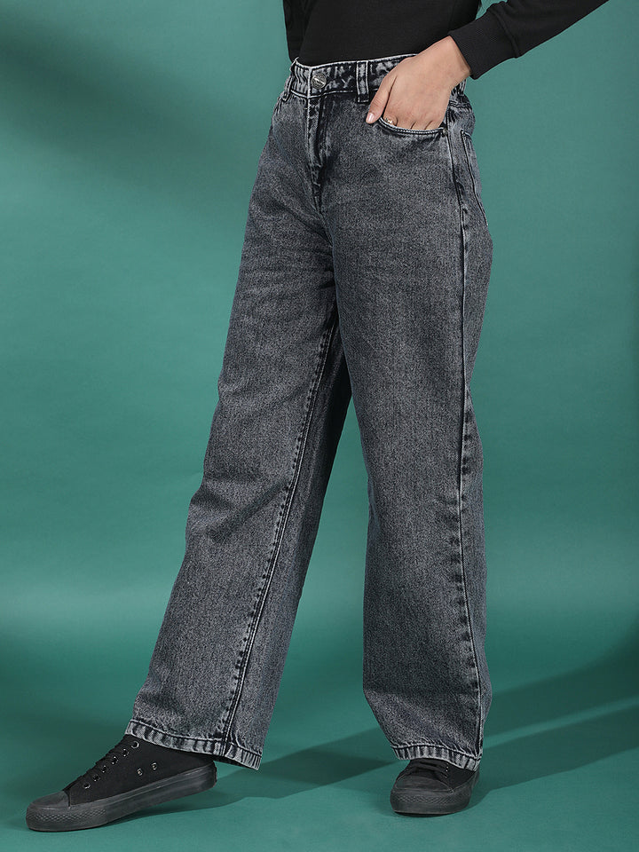 Grey 100% Cotton Wide Leg Jeans