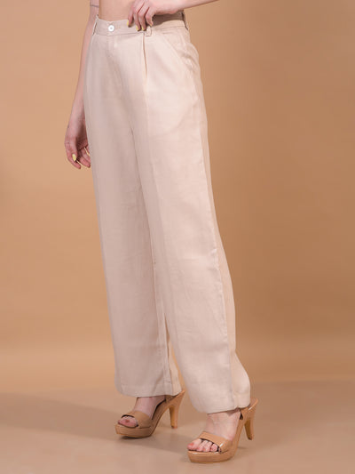 Beige Wide Leg Trousers