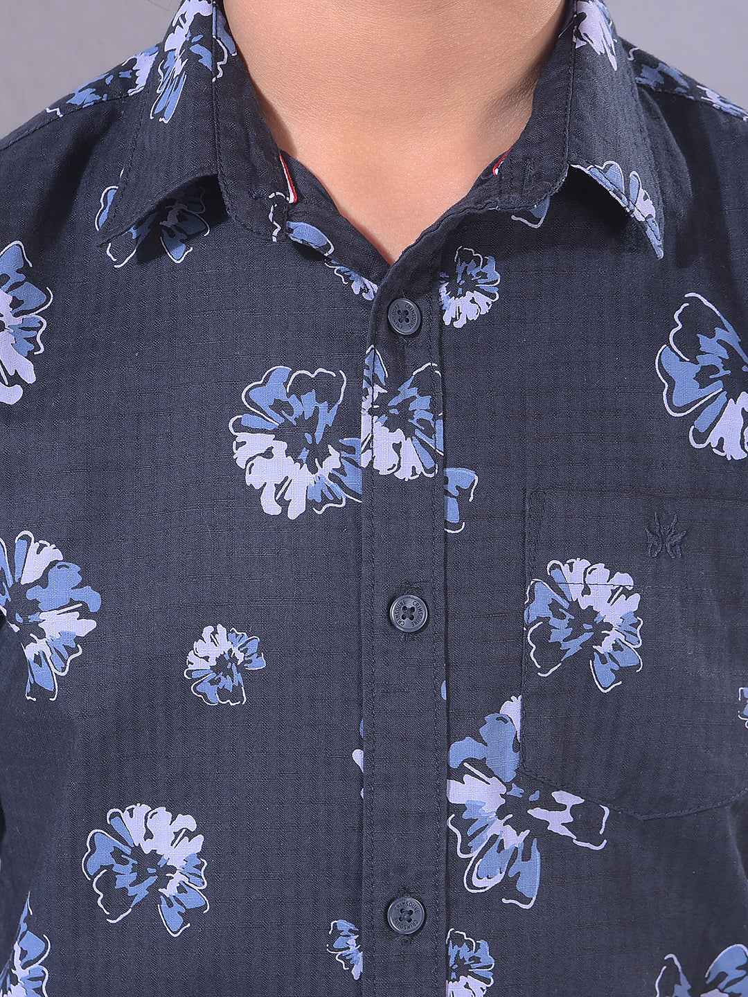 Navy Blue Floral Print Shirt
