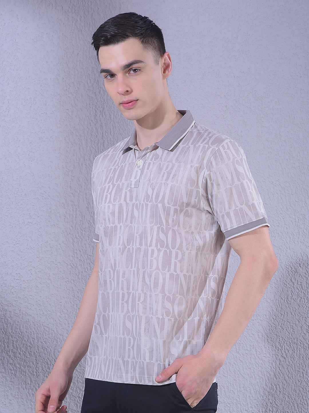 Pink Typographic Print Polo Neck T-Shirt