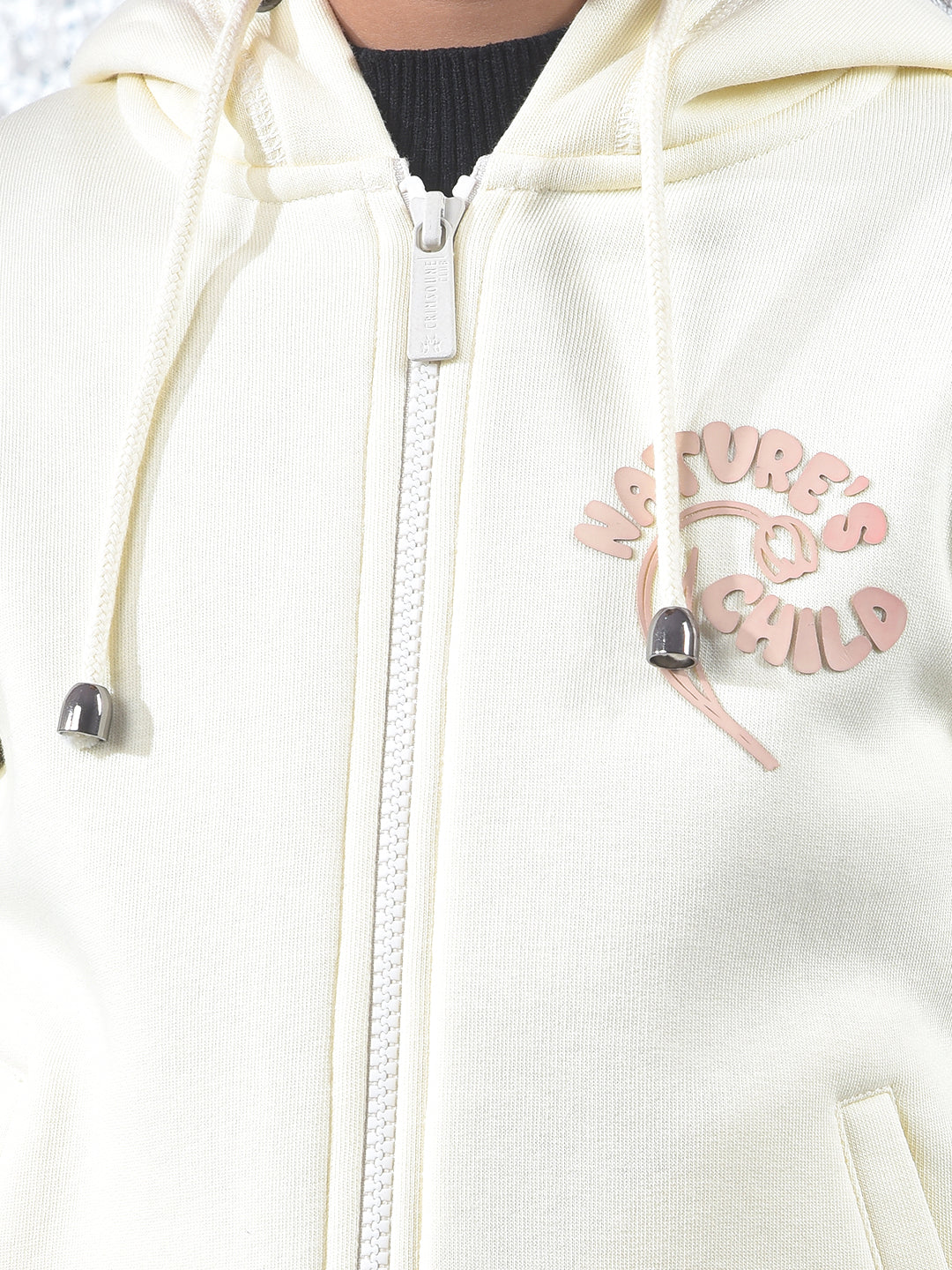Cream Hooded Neck Knitted Sweatshirt