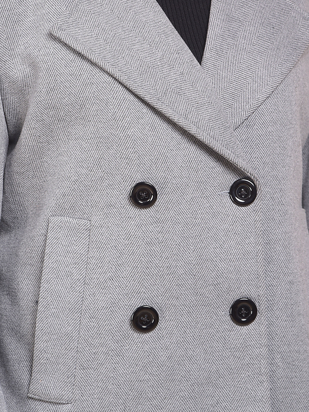 Grey Notched Lapel Double-Breasted Coat