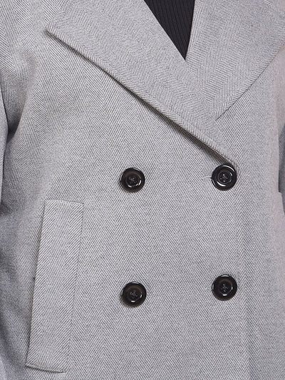 Grey Notched Lapel Double-Breasted Coat