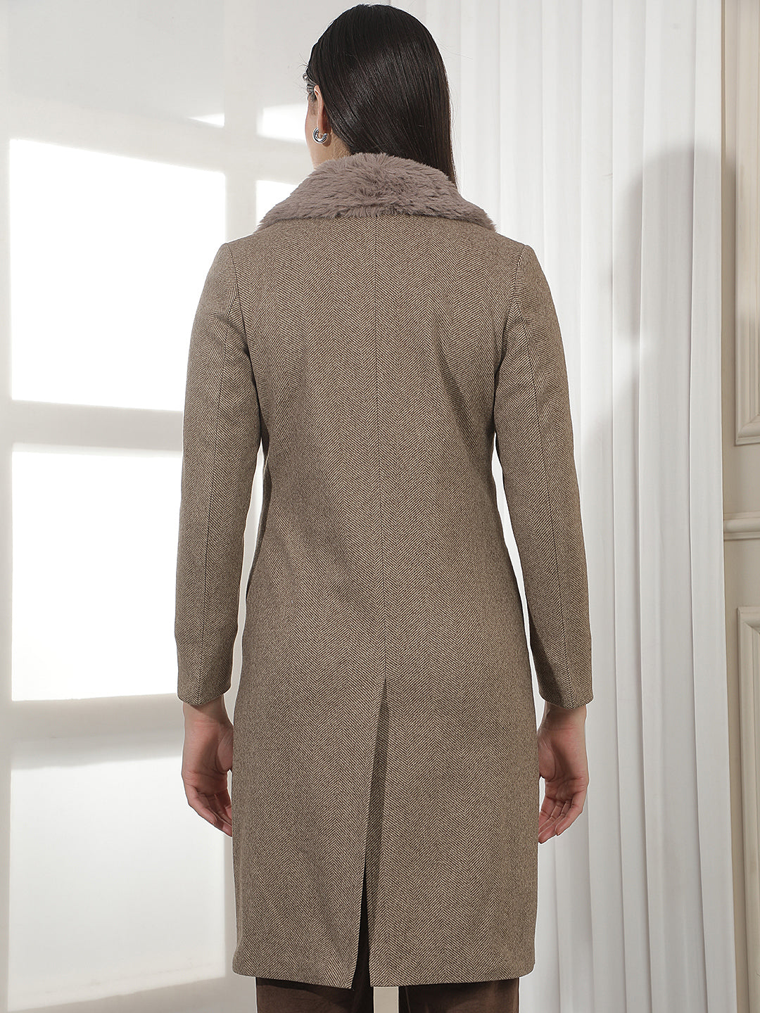 Brown Shawl Collar Longline Overcoat