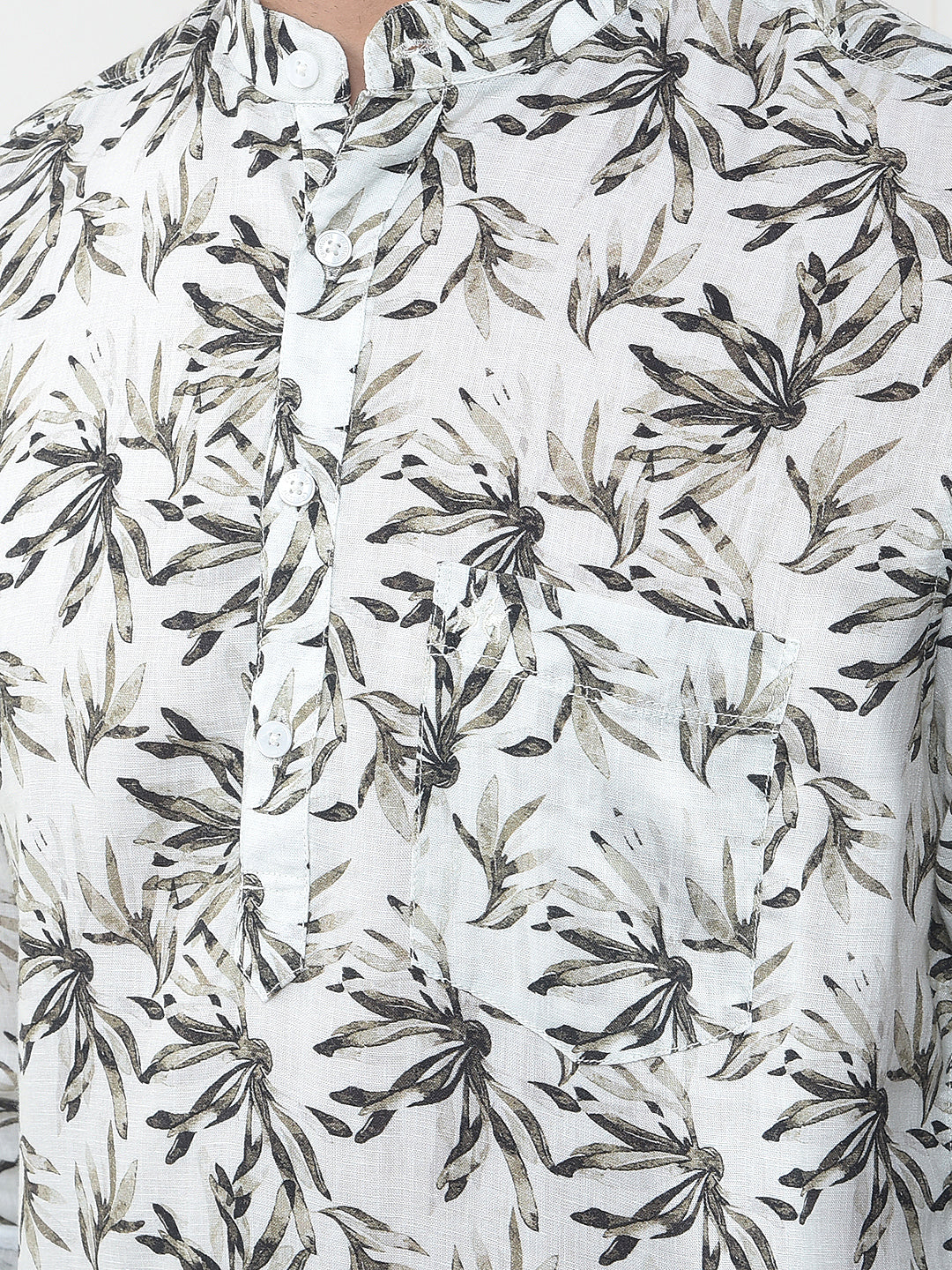 Olive Floral Printed Linen Kurta