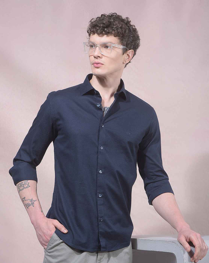 Sleek Navy Comfortable Casual Shirt