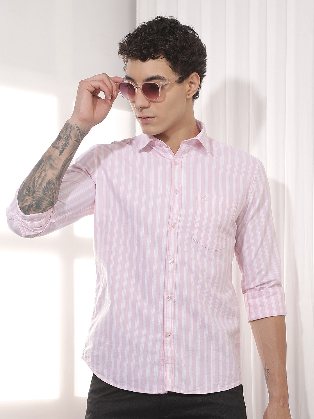 Pink Vertical Striped 100% Cotton Shirt