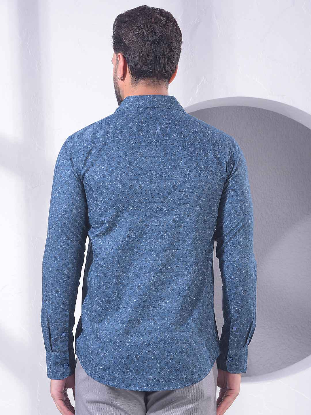 Blue Floral Print 100% Cotton Shirt