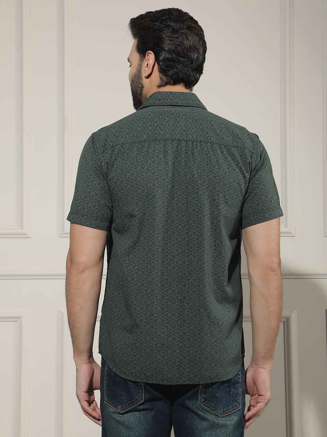 Green Floral Print Linen Shirt