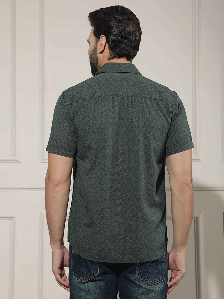 Green Floral Print Linen Shirt