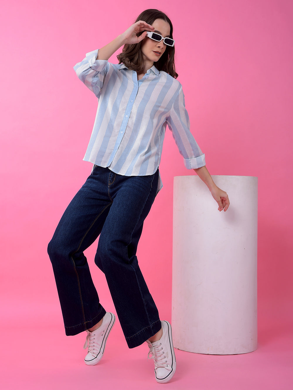 Blue Vertical Stripes Linen Shirt