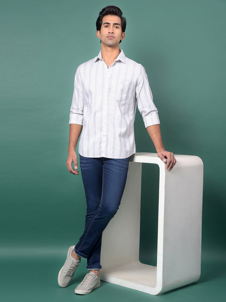 Green Vertical Stripes 100% Cotton Shirt-Men Shirts-Crimsoune Club