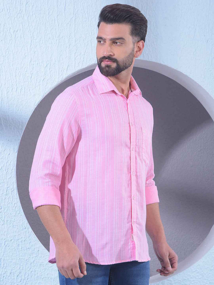 Pink 100% Cotton Vertical Stripes Shirt