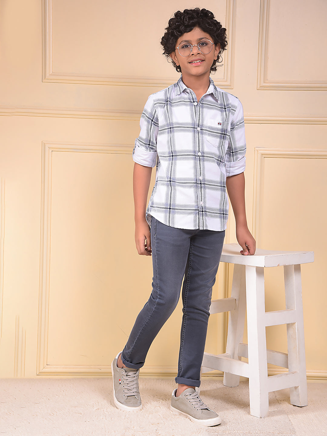 Grey Checked 100% Cotton Corduory Shirt