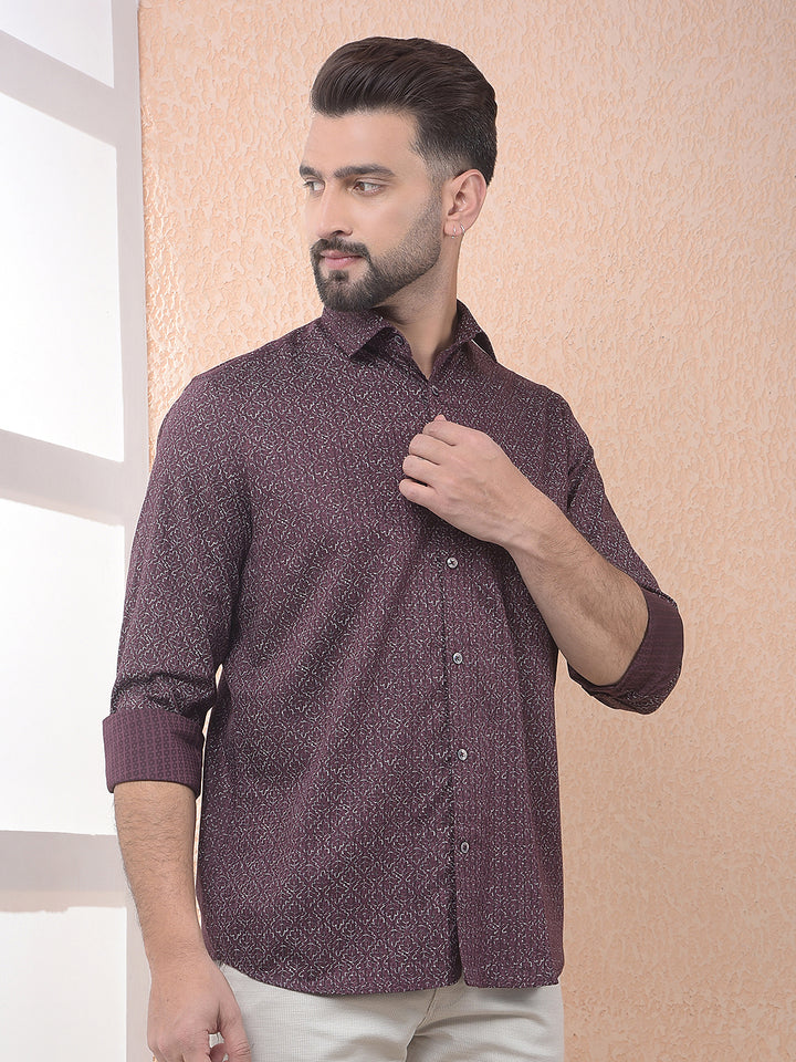 Wine Floral Print Shirt