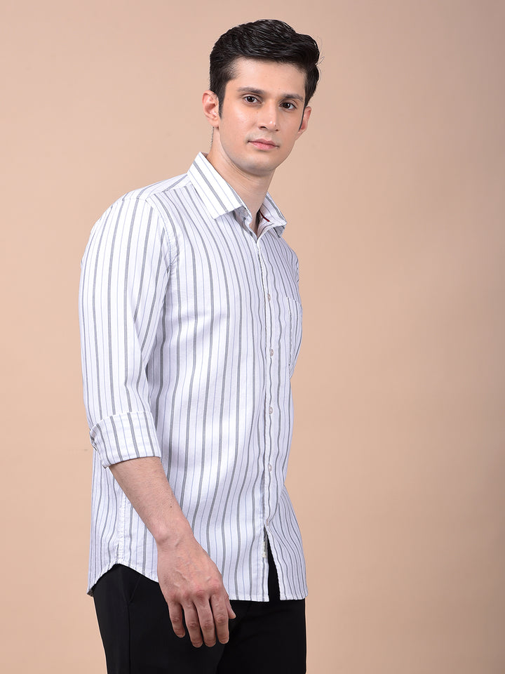 White Vertical Stripes 100% Cotton Shirt