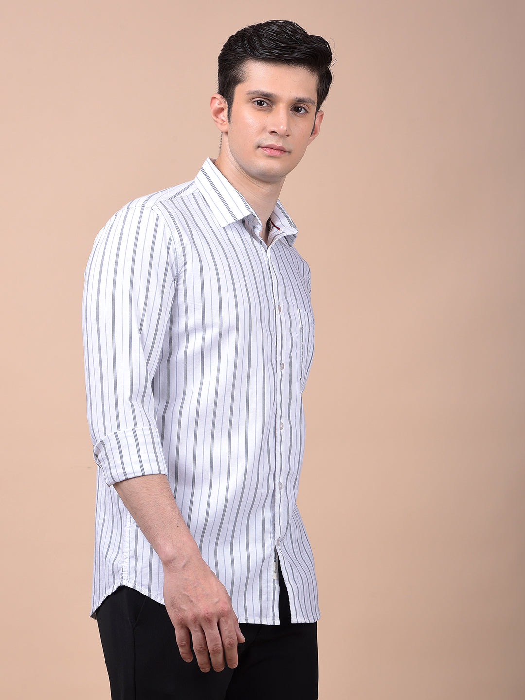 White Vertical Stripes 100% Cotton Shirt