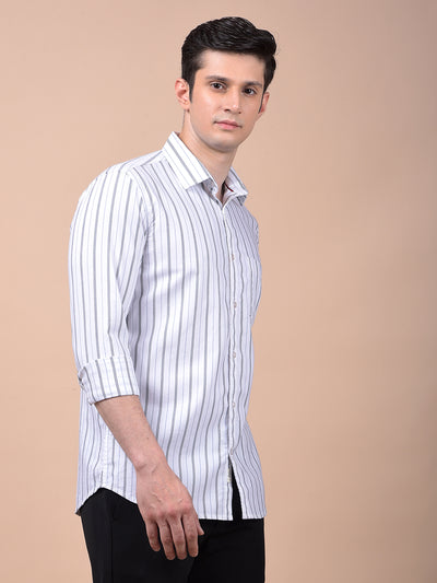 White Vertical Stripes 100% Cotton Shirt